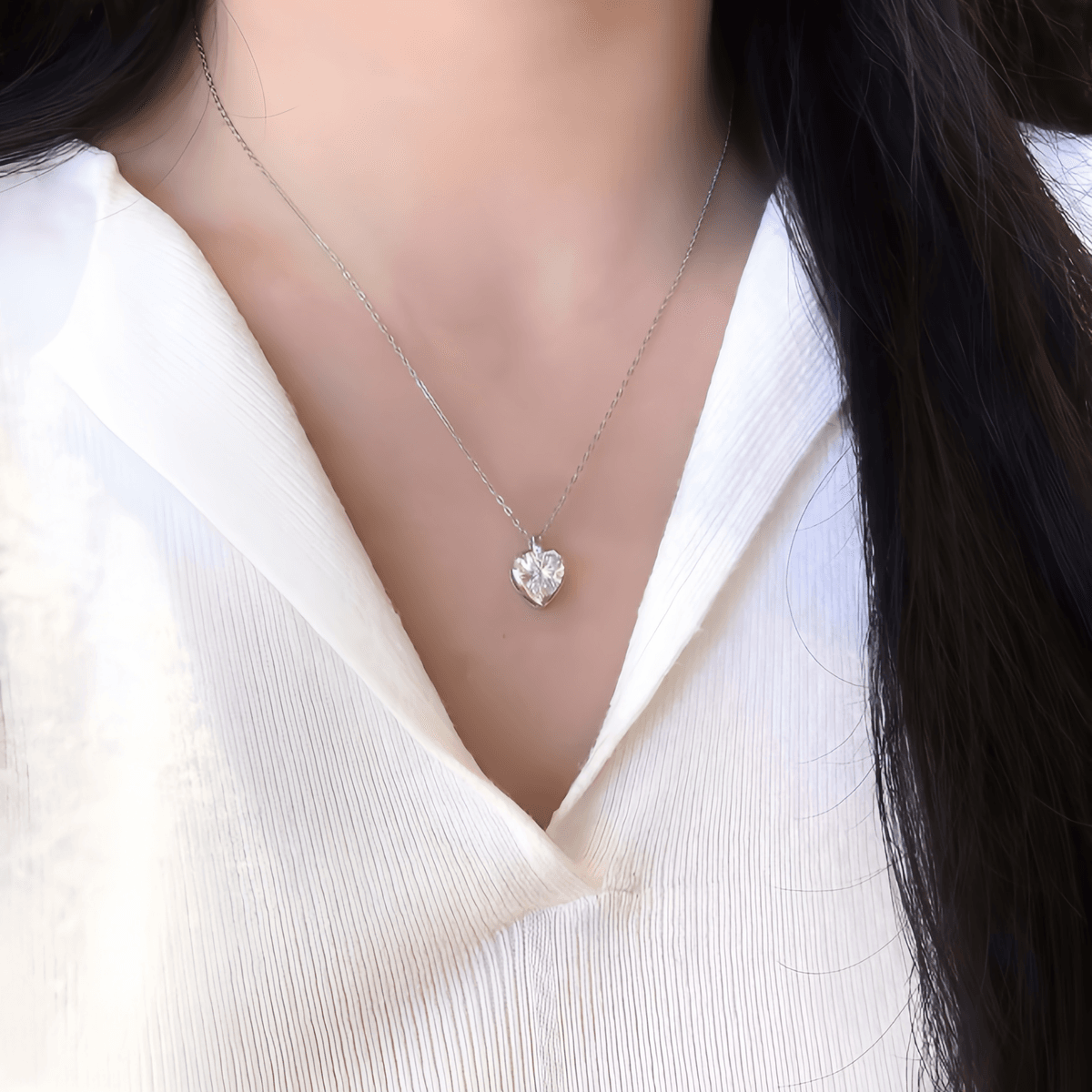 Amour Heart Necklace - 1ct DEW / 2ct DEW - LEONREN Jewelry