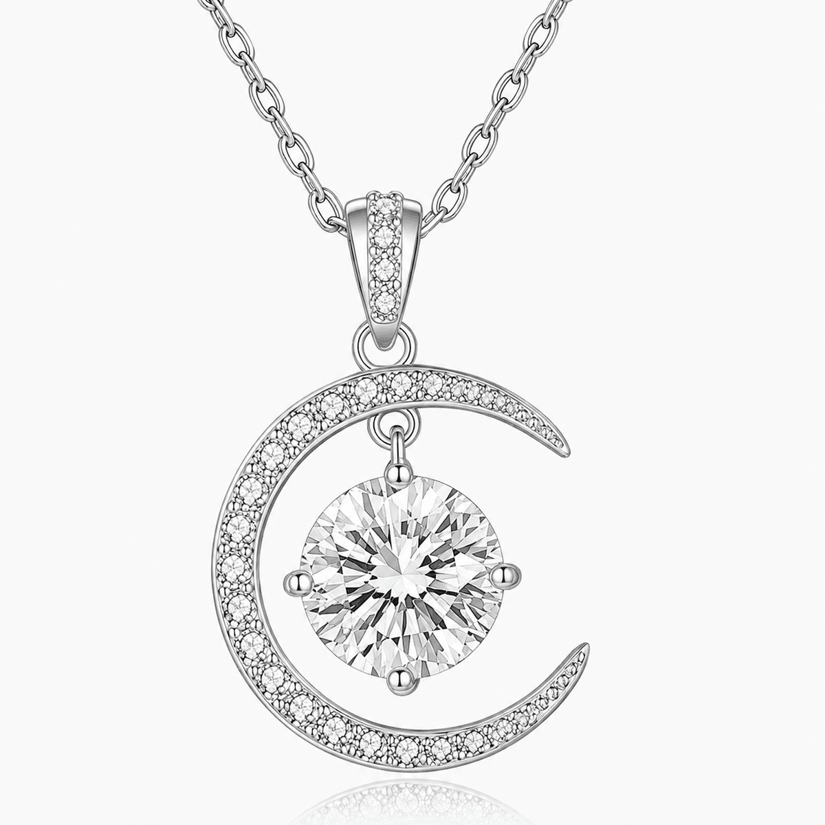 Crescent Moon Moissanite Necklace - LEONREN Jewelry