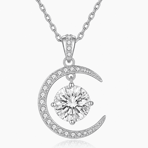Crescent Moon Moissanite Necklace - LEONREN Jewelry
