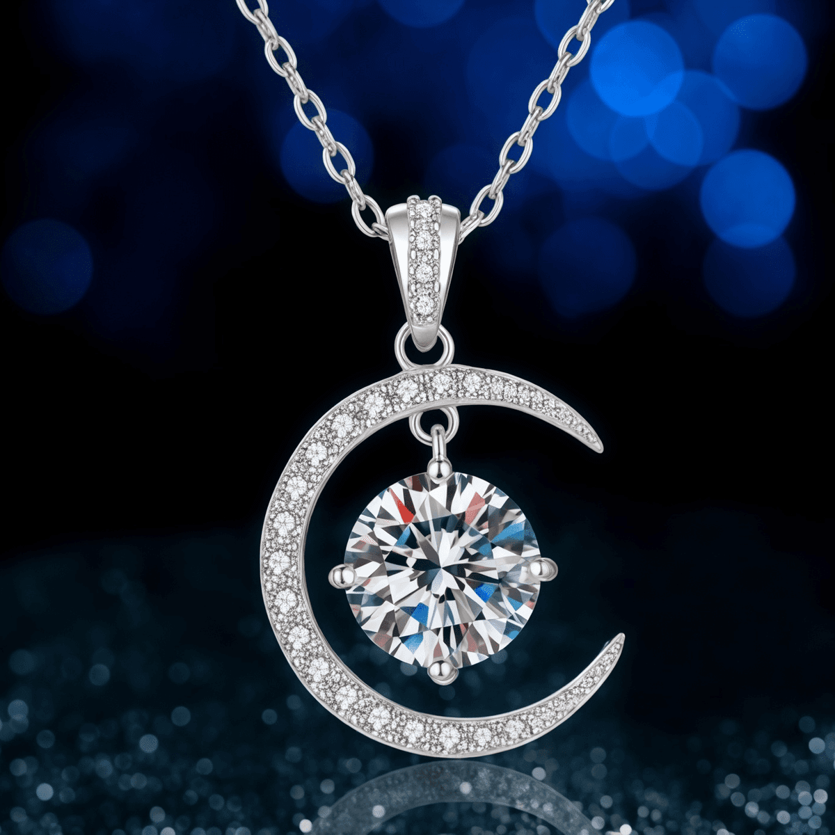Crescent Moon Moissanite Necklace - LEONREN Jewelry