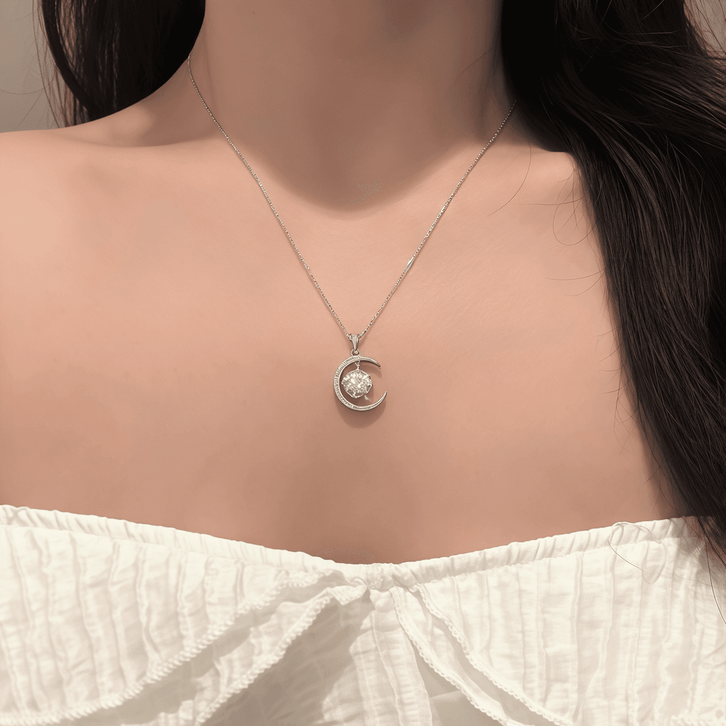 Crescent Moon Moissanite Necklace - LEONREN Jewelry