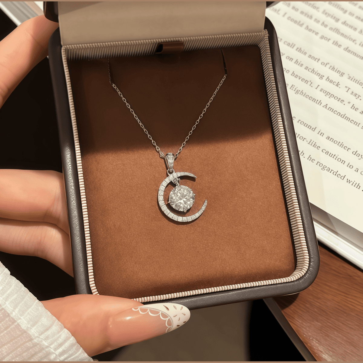 Crescent Moon Moissanite Necklace - LEONREN Jewelry