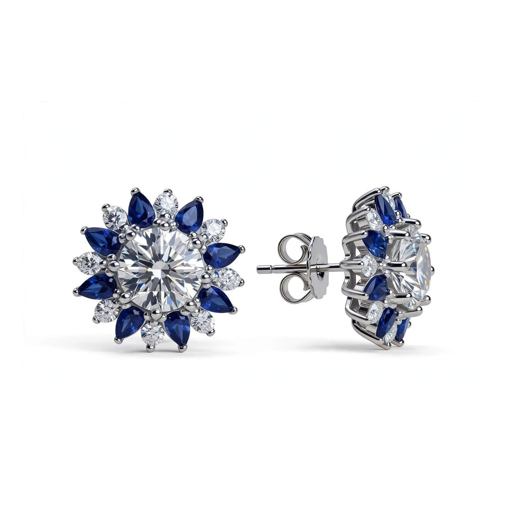 Forget-Me-Not Blue Halo Studs - 2ct DEW - LEONREN Jewelry