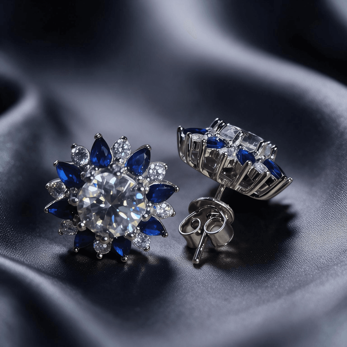 Forget-Me-Not Blue Halo Studs - 2ct DEW - LEONREN Jewelry