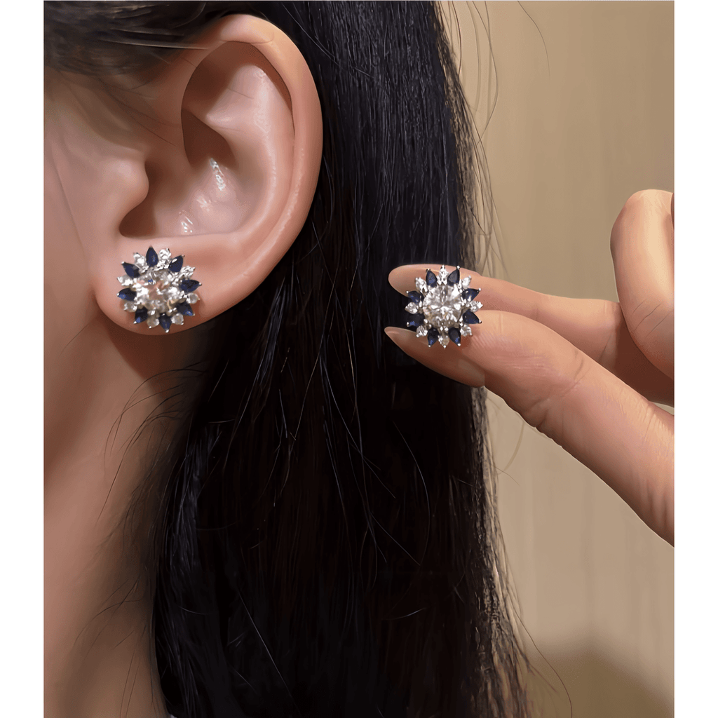 Forget-Me-Not Blue Halo Studs - 2ct DEW - LEONREN Jewelry
