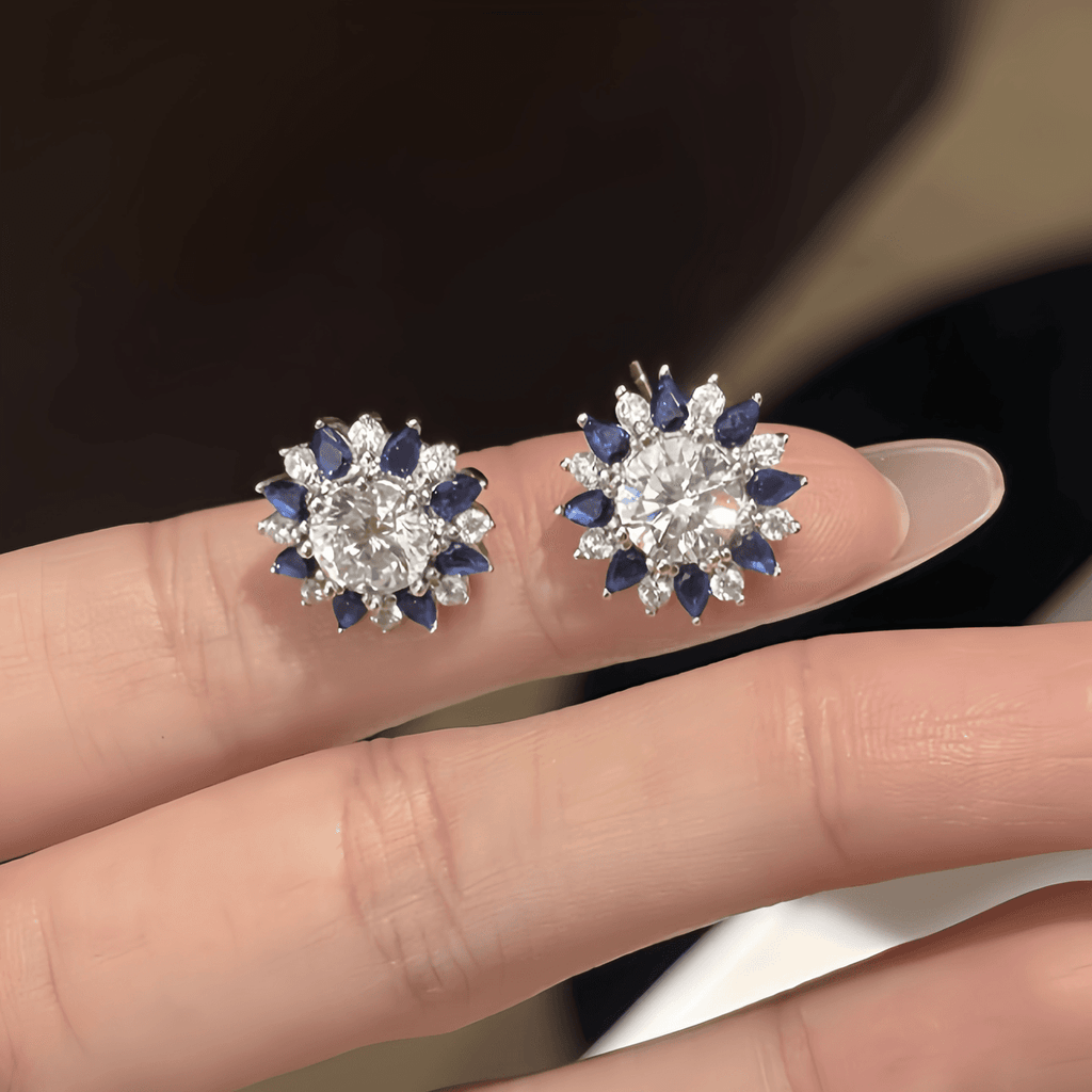 Forget-Me-Not Blue Halo Studs - 2ct DEW - LEONREN Jewelry