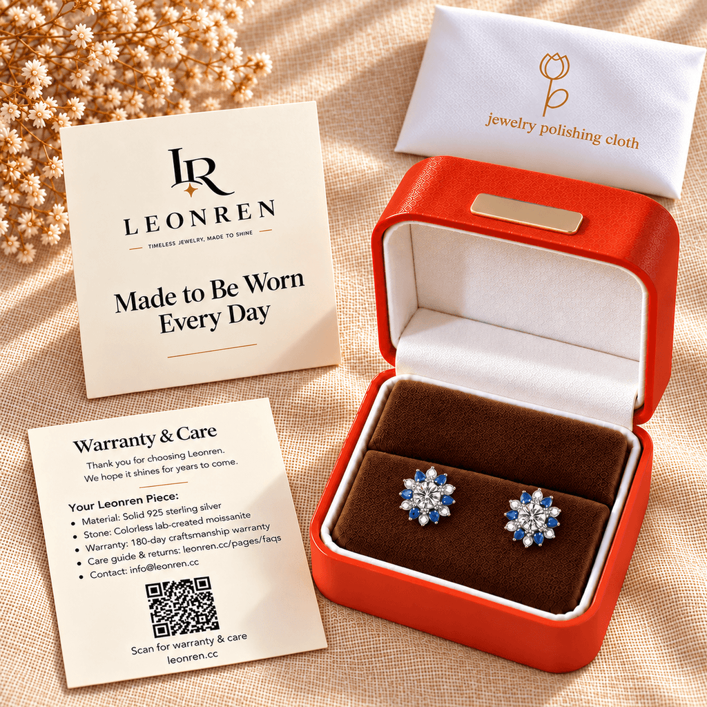 Forget-Me-Not Blue Halo Studs - 2ct DEW - LEONREN Jewelry