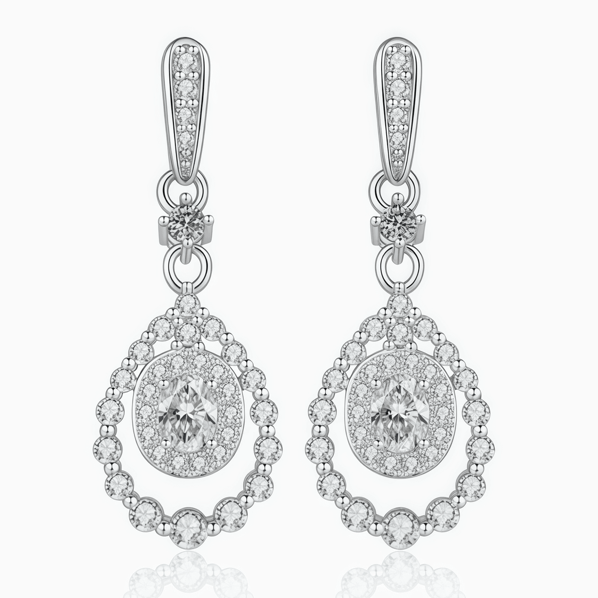 Lace Oval Moissanite Drop Earrings - LEONREN Jewelry