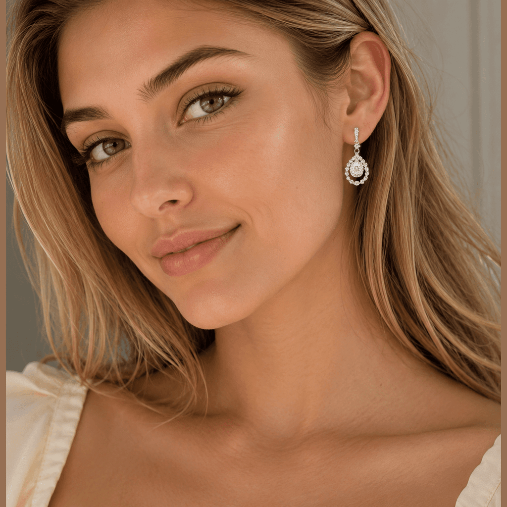 Lace Oval Moissanite Drop Earrings - LEONREN Jewelry