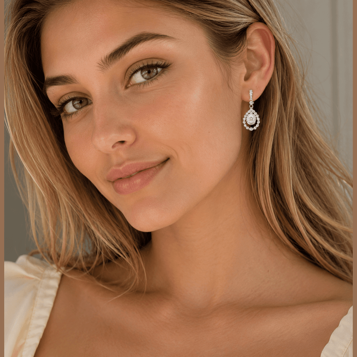 Lace Oval Moissanite Drop Earrings - LEONREN Jewelry