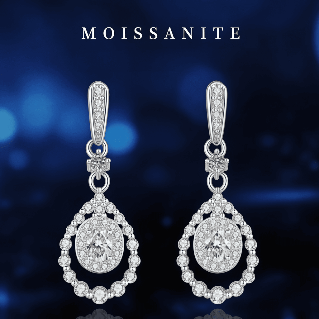 Lace Oval Moissanite Drop Earrings - LEONREN Jewelry