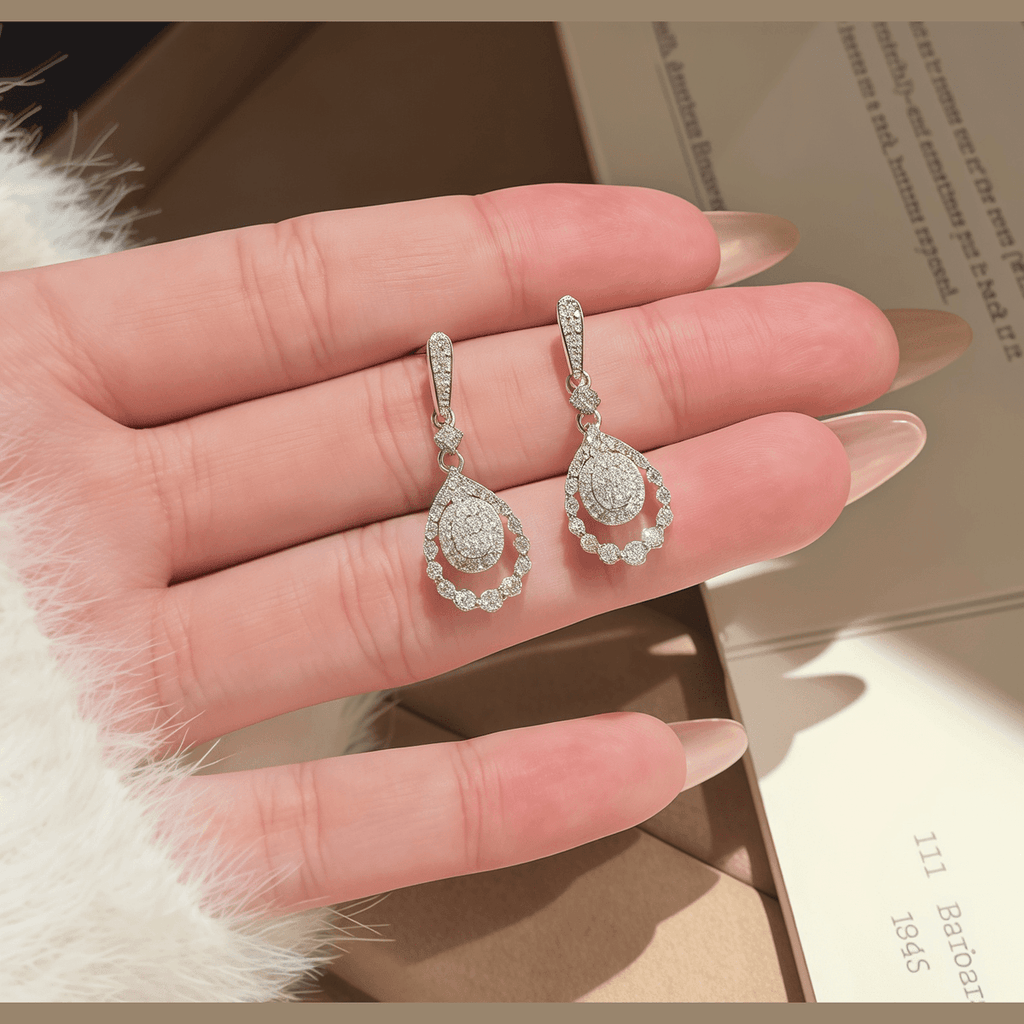 Lace Oval Moissanite Drop Earrings - LEONREN Jewelry