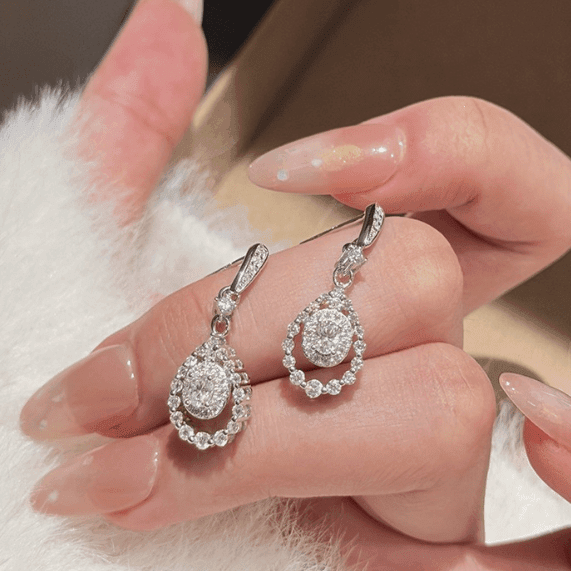 Lace Oval Moissanite Drop Earrings - LEONREN Jewelry
