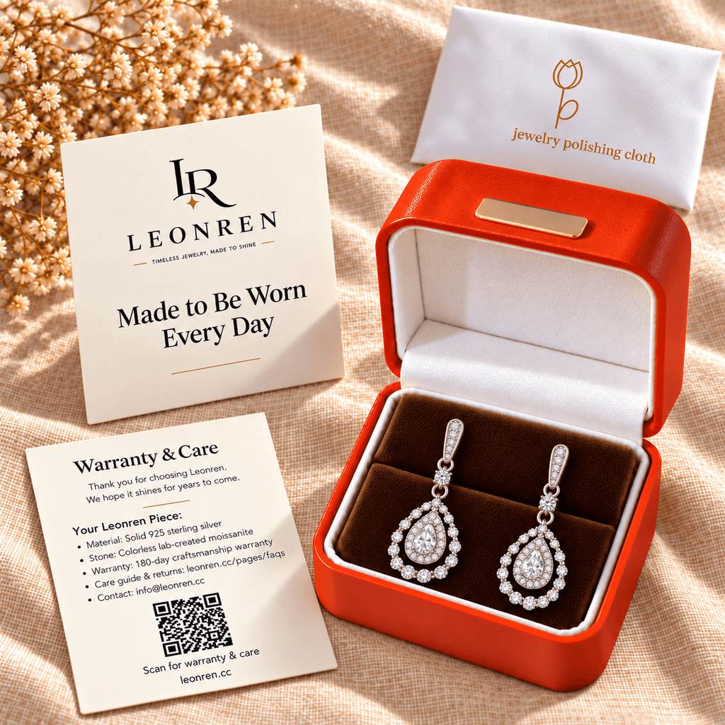 Lace Oval Moissanite Drop Earrings - LEONREN Jewelry
