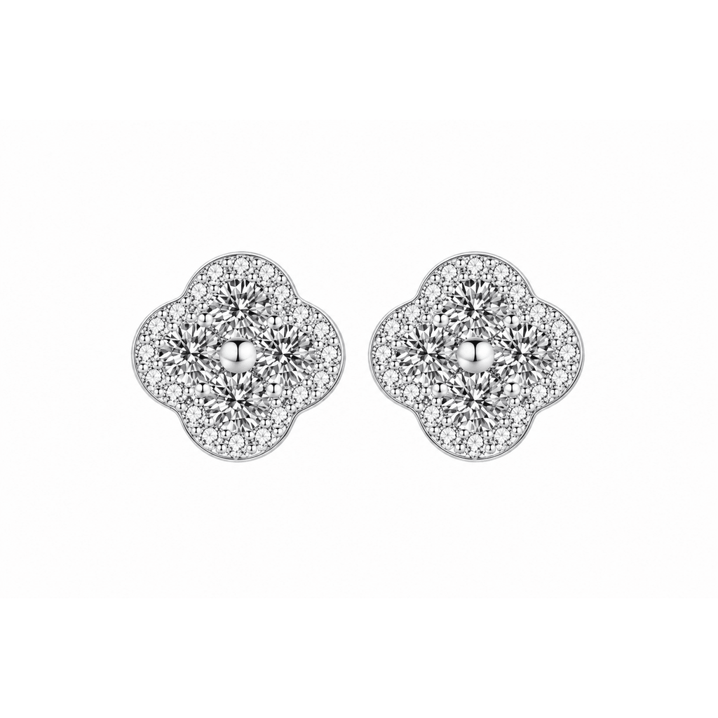 Lucky Clover Moissanite Studs - LEONREN Jewelry