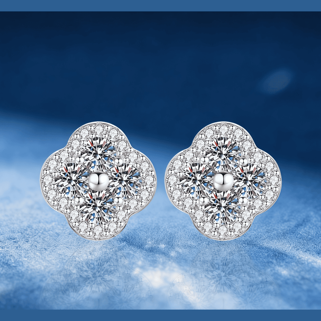 Lucky Clover Moissanite Studs - LEONREN Jewelry
