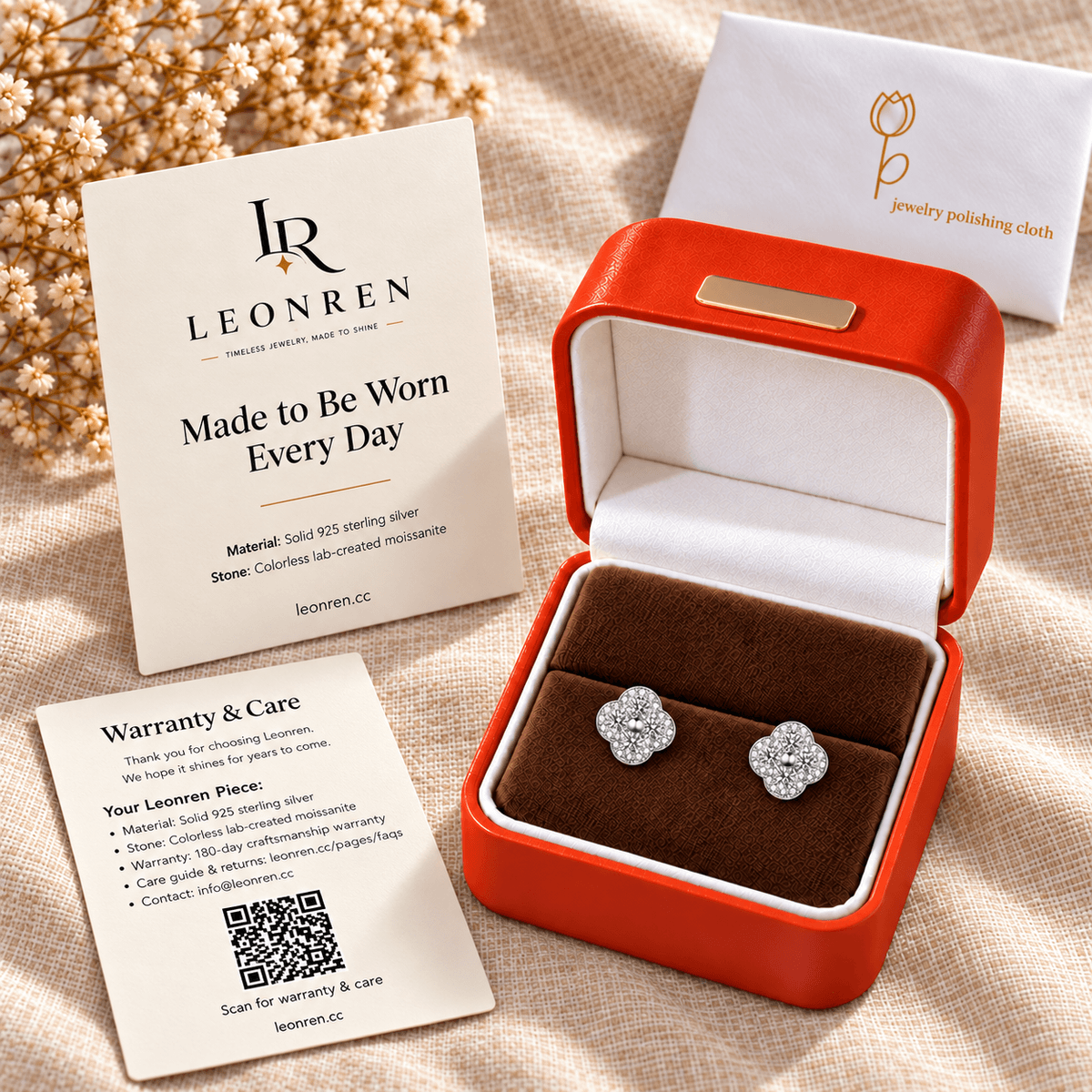 Lucky Clover Moissanite Studs - LEONREN Jewelry