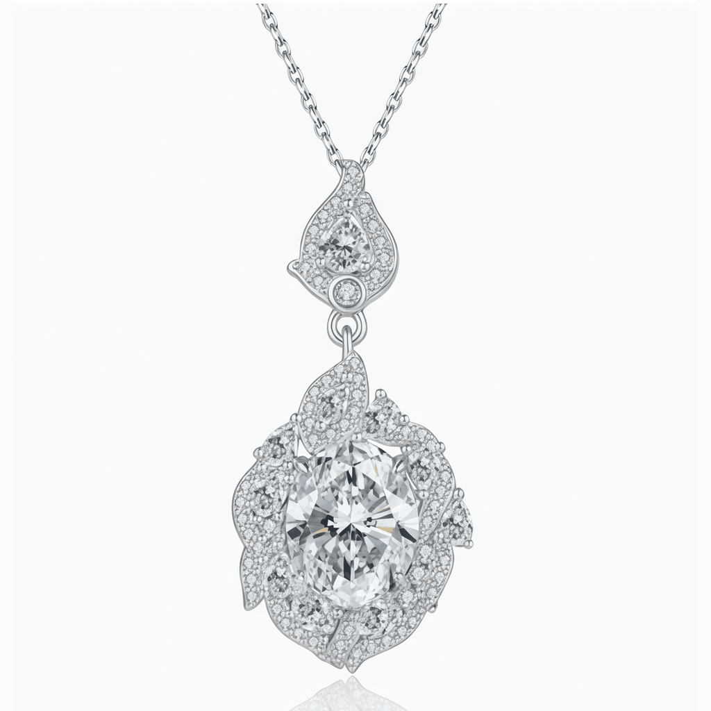 Marquise Halo Oval Necklace - 3ct DEW - LEONREN Jewelry