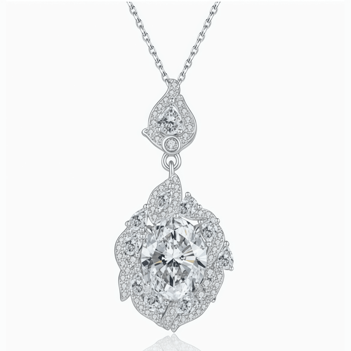 Marquise Halo Oval Necklace - 3ct DEW - LEONREN Jewelry