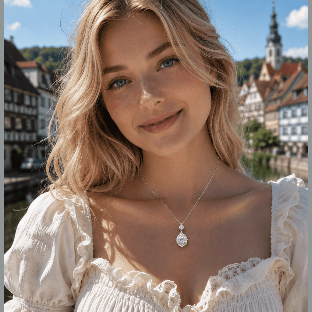Marquise Halo Oval Necklace - 3ct DEW - LEONREN Jewelry