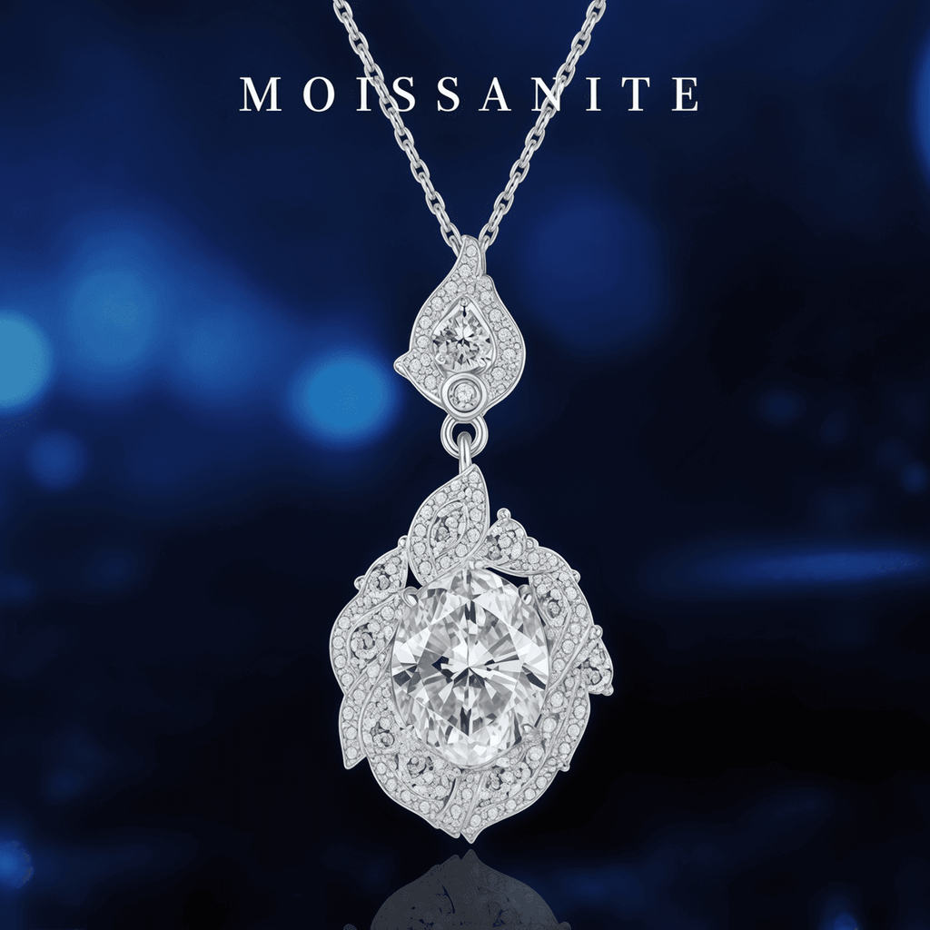 Marquise Halo Oval Necklace - 3ct DEW - LEONREN Jewelry