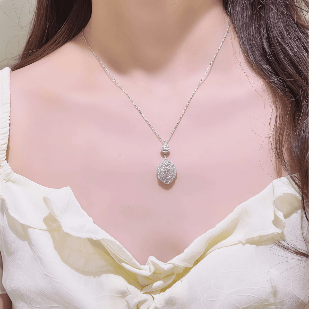 Marquise Halo Oval Necklace - 3ct DEW - LEONREN Jewelry