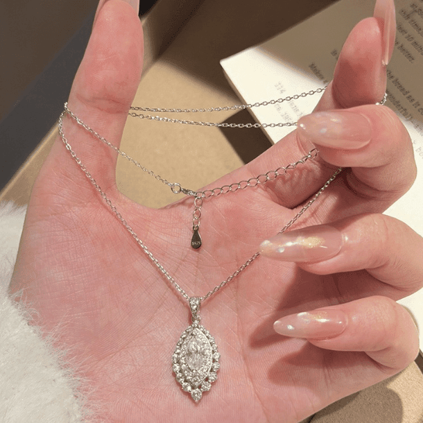Marquise Halo Oval Necklace - 3ct DEW - LEONREN Jewelry