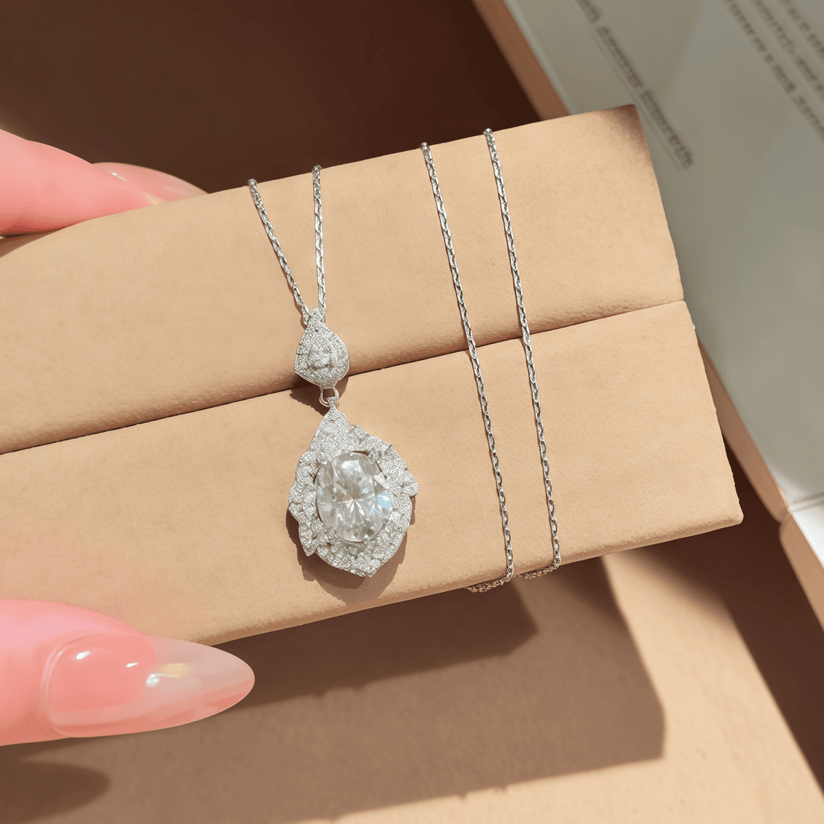 Marquise Halo Oval Necklace - 3ct DEW - LEONREN Jewelry