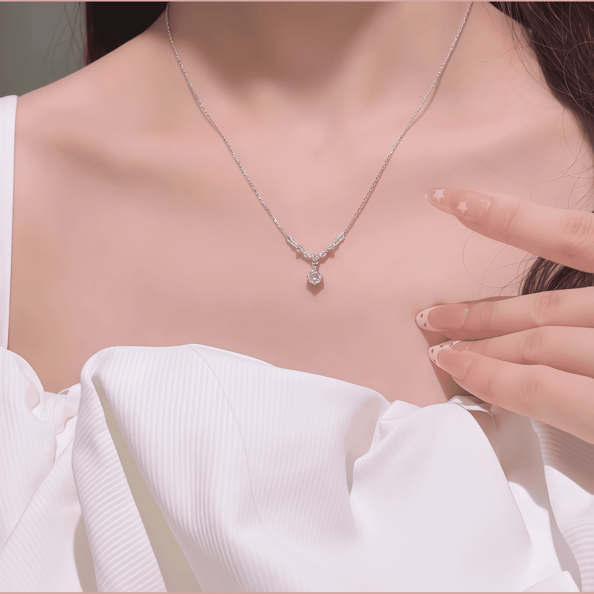 Marquise Link Moissanite Drop Pendant Necklace - LEONREN Jewelry