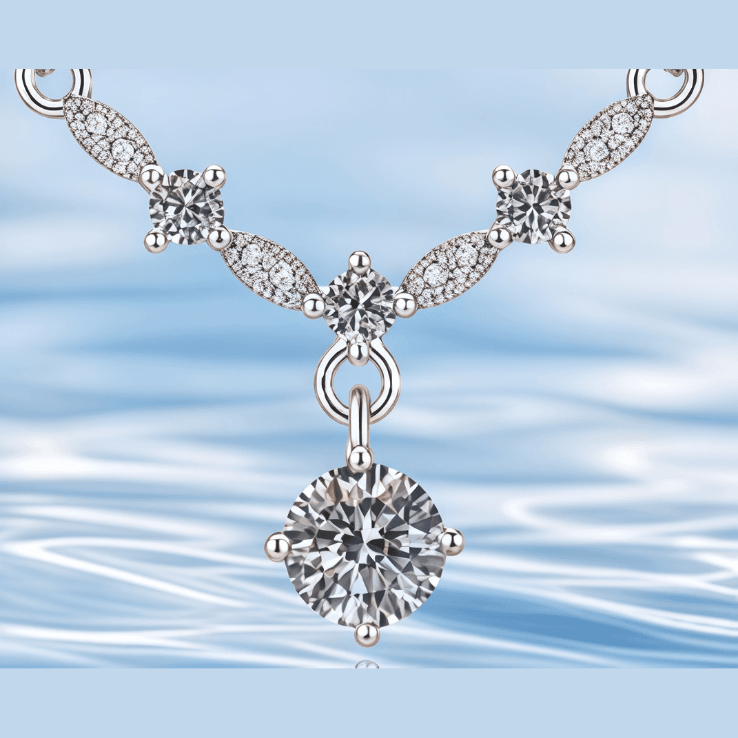Marquise Link Moissanite Drop Pendant Necklace - LEONREN Jewelry