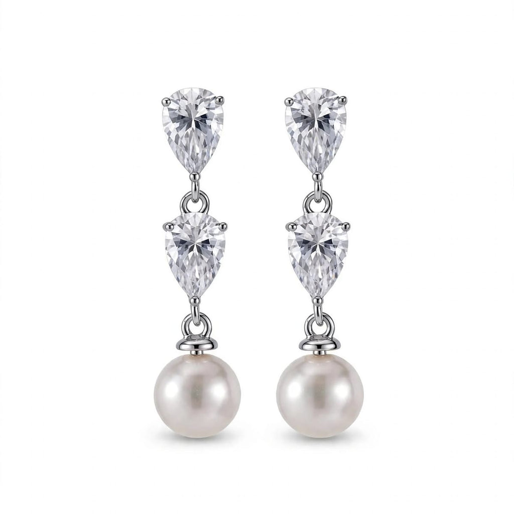 Pearl Drop Moissanite Earrings – Solid 925 Silver - LEONREN Jewelry