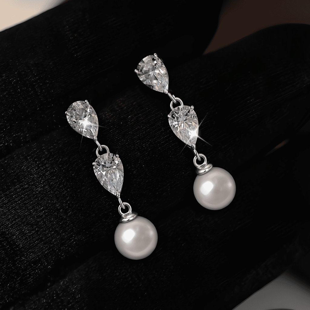 Pearl Drop Moissanite Earrings – Solid 925 Silver - LEONREN Jewelry