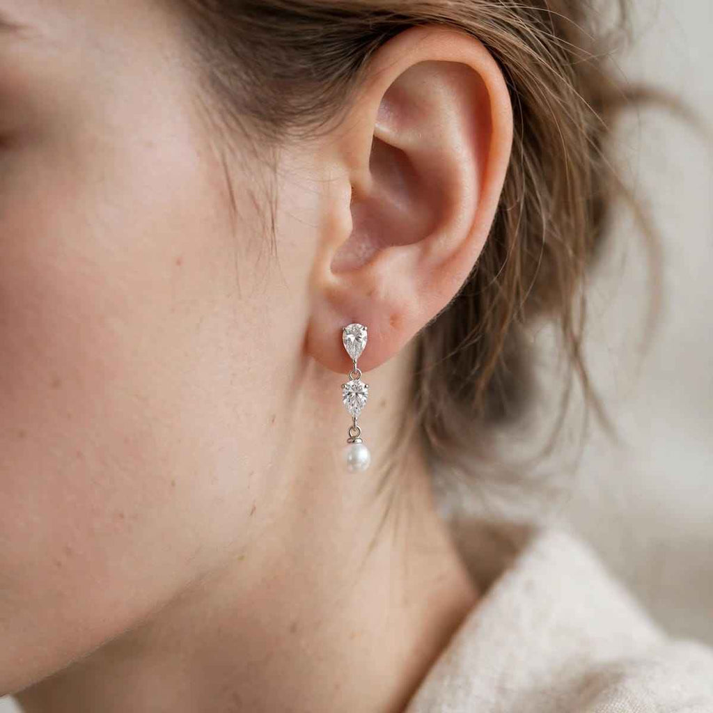 Pearl Drop Moissanite Earrings – Solid 925 Silver - LEONREN Jewelry