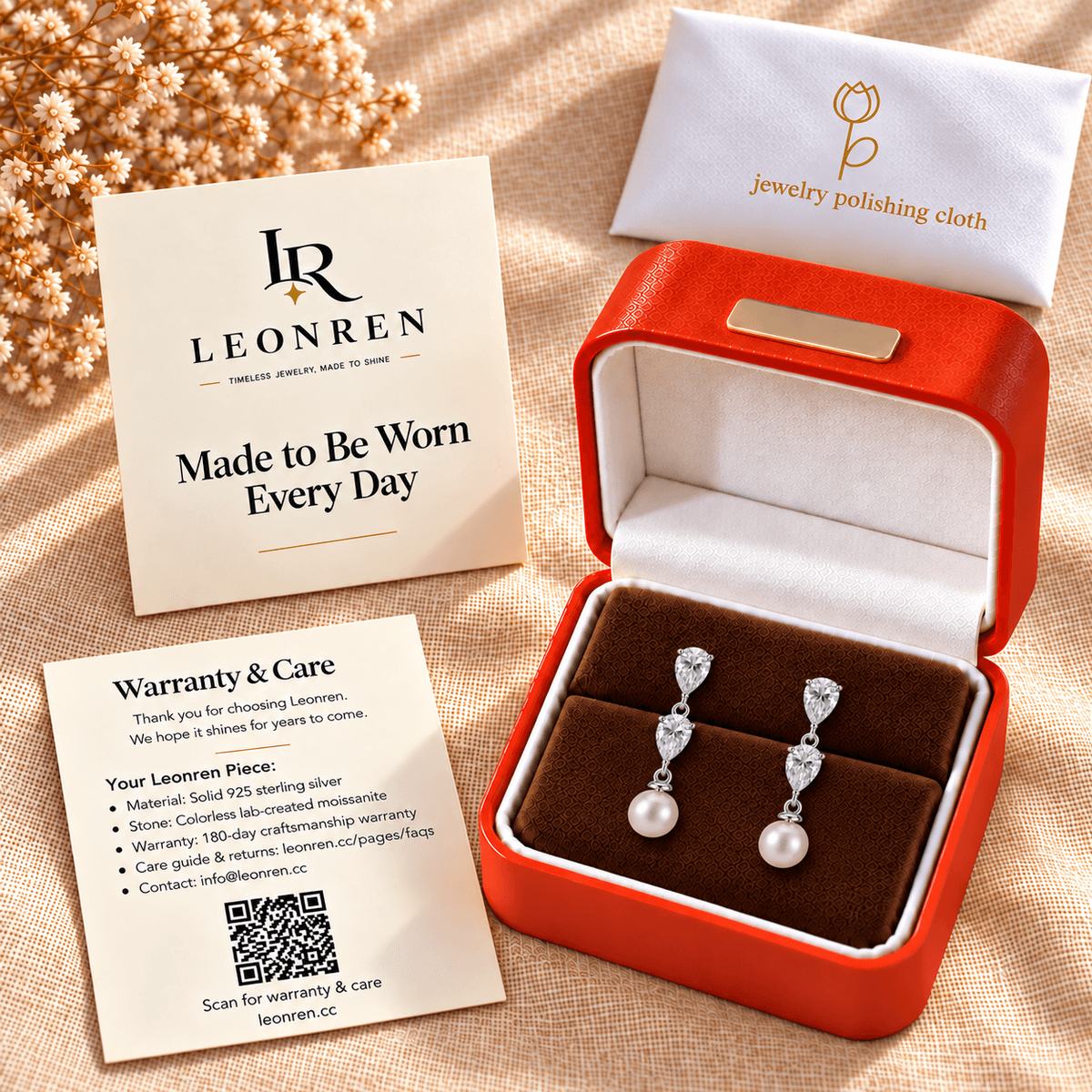 Pearl Drop Moissanite Earrings – Solid 925 Silver - LEONREN Jewelry