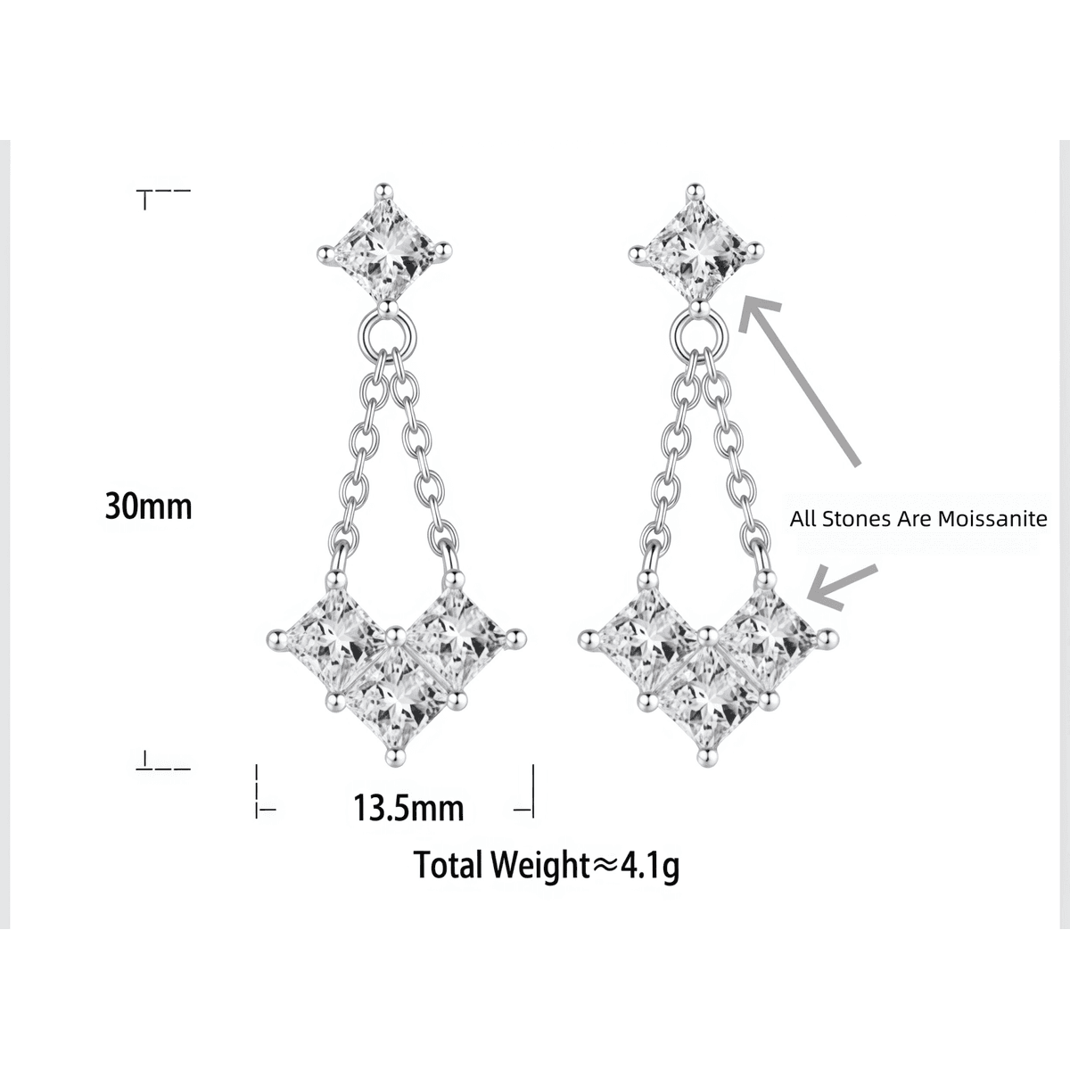 Princess Chain Drop Earrings - LEONREN Jewelry