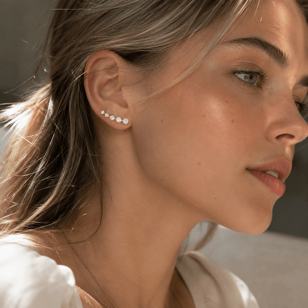 Smile Curve Moissanite Ear Climbers - LEONREN Jewelry