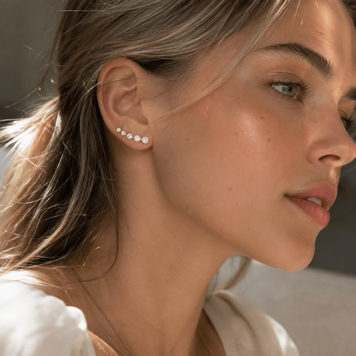 Smile Curve Moissanite Ear Climbers - LEONREN Jewelry