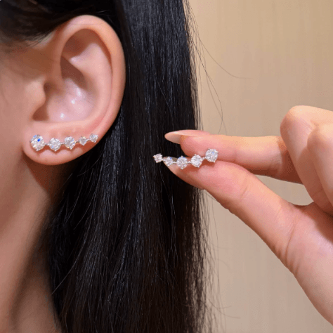 Smile Curve Moissanite Ear Climbers - LEONREN Jewelry
