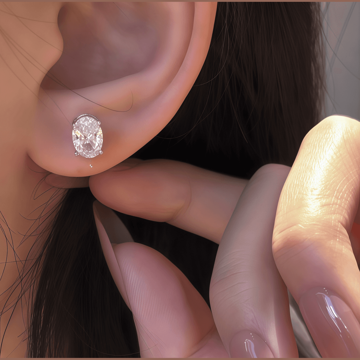 Smile Oval Moissanite Studs - LEONREN Jewelry